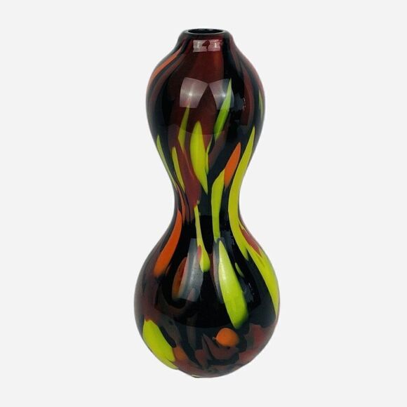 Vintage Abstract Tall 12" Art Glass Vase Hourglass Spatter Bohemian End of Day - Picture 3 of 6